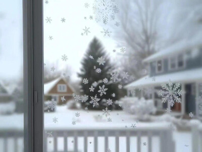 雪花飘落窗景