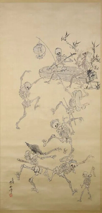 河锅晓斋，《骷髅的舞蹈》，绢本设色，1871-1899。© British Museum
