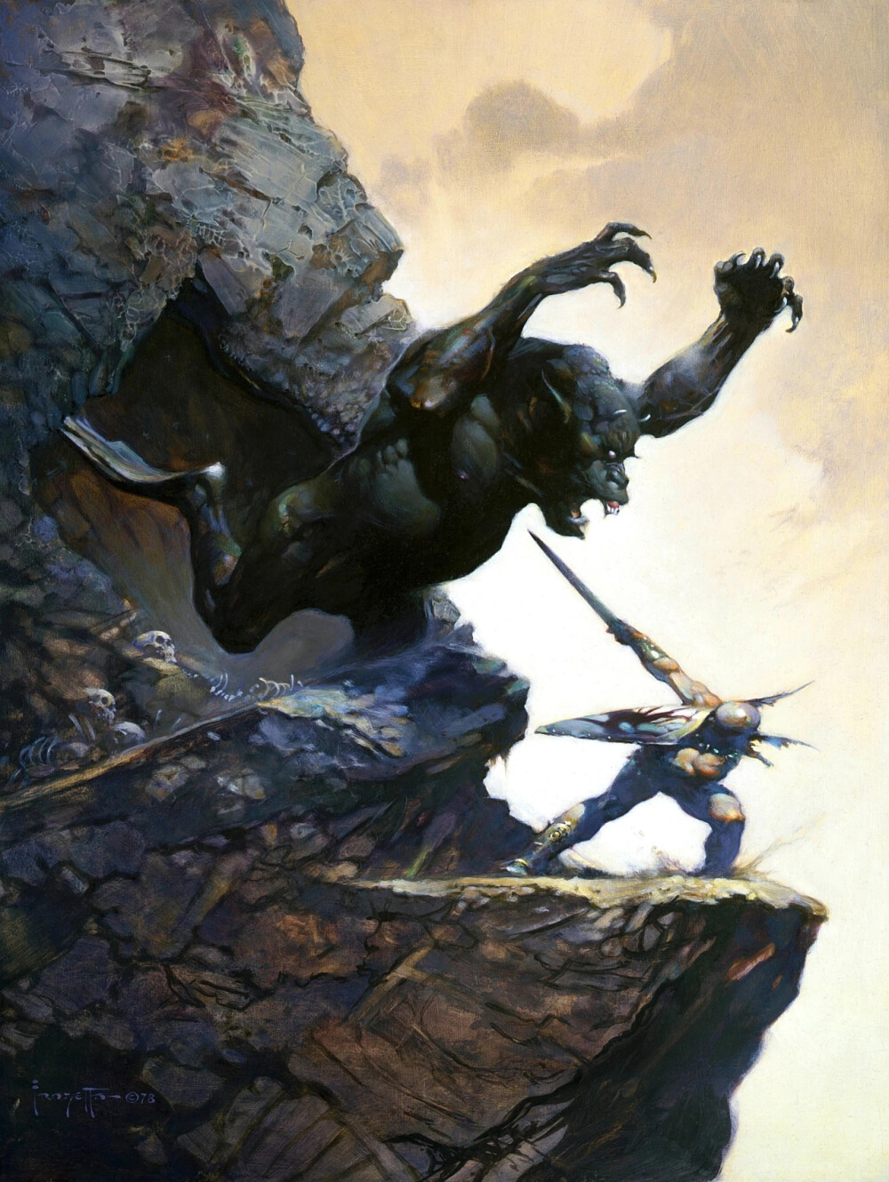 弗兰克·弗雷泽塔（Frank Frazetta）生于纽约布鲁克林，是一位传奇的漫画家、插画家，亦是奇幻画派（Fantasy Art）的先驱。弗雷泽塔对人体的肌理表现扎实，油画作品生动、充满力度，也有着一种旧日时光的幽雅。作为科幻插图界的巨人，他的画风独树一帜，大气雄浑，影响了无数科幻插画家以及几代科幻迷。