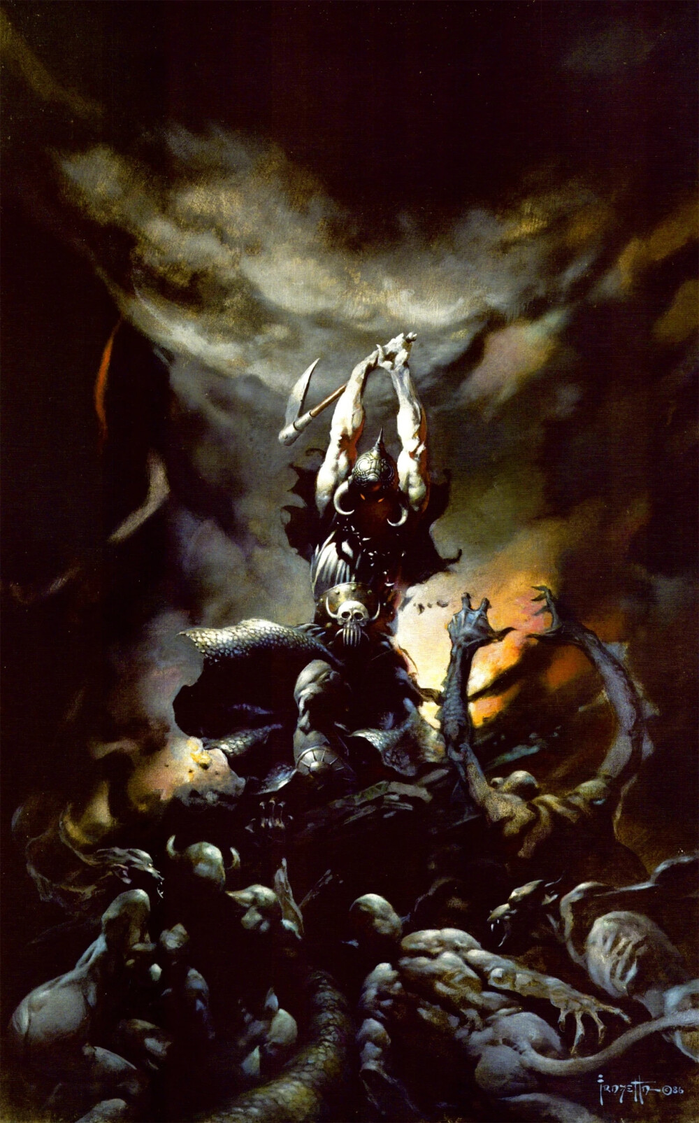 弗兰克·弗雷泽塔（Frank Frazetta）生于纽约布鲁克林，是一位传奇的漫画家、插画家，亦是奇幻画派（Fantasy Art）的先驱。弗雷泽塔对人体的肌理表现扎实，油画作品生动、充满力度，也有着一种旧日时光的幽雅。作为科幻插图界的巨人，他的画风独树一帜，大气雄浑，影响了无数科幻插画家以及几代科幻迷。