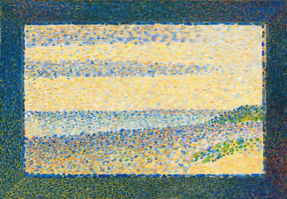 乔治·修拉（Georges Seurat）的《海景（格拉沃利讷）》【Seascape (Gravelines), 1890】。