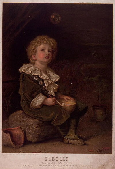 约翰·埃弗里特·米莱斯（John Everett Millais），《气泡》，彩色石印版，模仿J·E·米莱斯（J. E. Millais），1886年。© wellcome collection