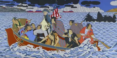 下村罗杰（Roger Shimomura）
《下村横渡特拉华河》
（Shimomura Crossing the Delaware）
2010年，压克力彩画布，3182.9cmx121.9cm
史密森尼学会国家肖像画廊
