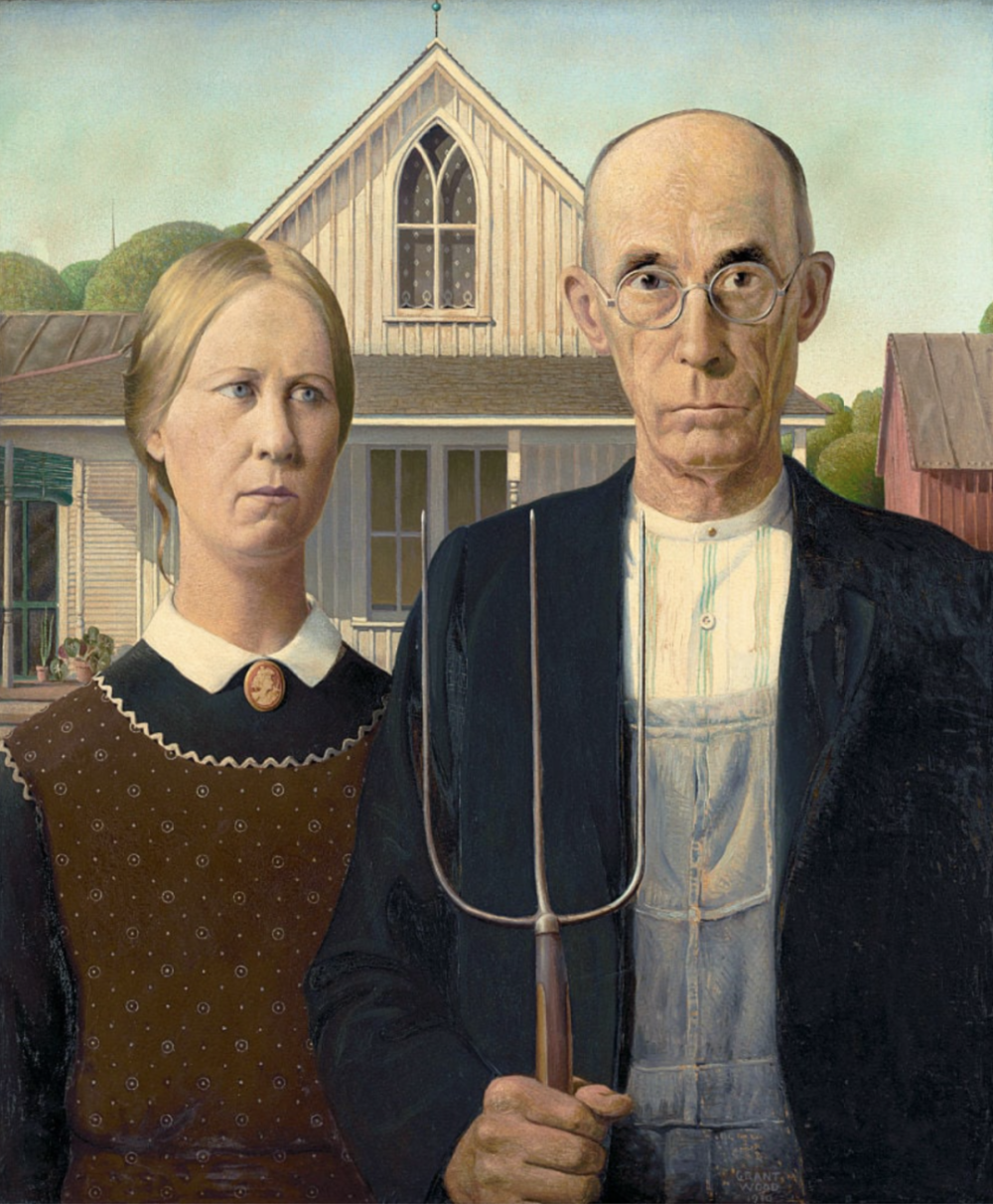 格兰特·伍德（Grant Wood），《美国哥特式》（American Gothic，1930 年）