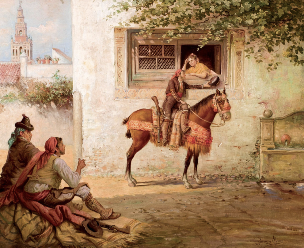 何塞·加西亚·拉莫斯（1852-1912）是西班牙画家和插画家。
他在九岁时进入塞维利亚省立美术学院，在那里他与爱德华多·卡诺一起学习，然后在何塞·希门尼斯·阿兰达的工作室完成了他的艺术教育，并于1872年与他一起前往罗马。在那里，他以画小型风景画和安达卢西亚人的肖像画为生，这一点他尤其出名。他还结识了对他的风格有很大影响的马里亚诺·福图尼。
