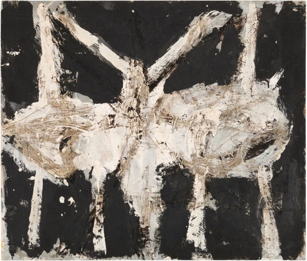 Min-0e,1951,Bitumen and oilbased house paint on canvas,87x101.6cm
