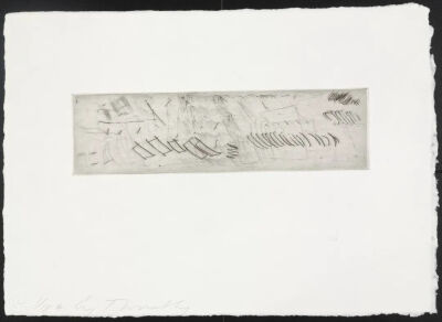 A from Sketches,1967,published1975,One from a portfolio of six etchings,5.8x21.3cm
