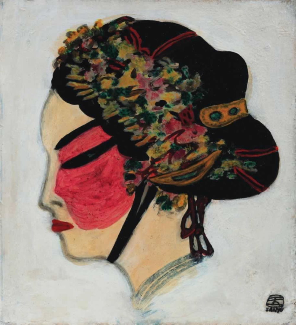 花旦
1940s/50s，纤维板油画，33.6 x 31 cm
以中文及法文签于右下方
