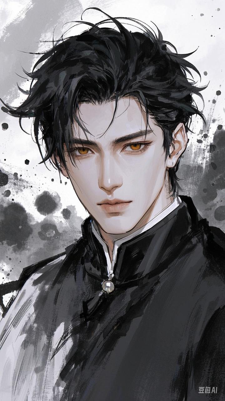 黑发金瞳男插画