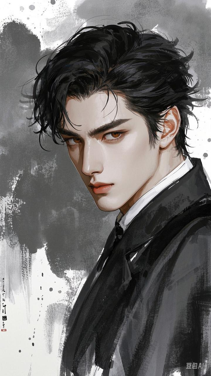 黑发金瞳男插画