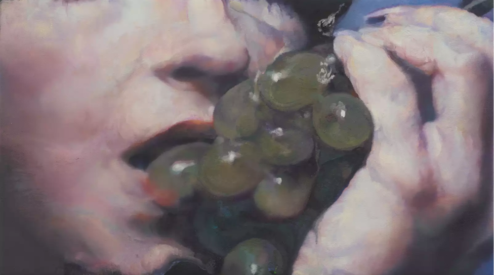 Untitled (grapes 2), 2019
Oil on canvas
14 3/5 × 26 in
37 × 66 cm
