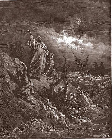 法国艺术家 古斯塔夫·多雷（Gustave Doré，1832年1月6日—1883年1月23日）出生于斯特拉斯堡，他是法国著名版画家、雕刻家和插图作家。多雷擅长运用精湛的版画雕刻技法，将故事中的插画场景刻画得气势磅礴，充满戏剧性。无论是圣经洪水滔天的末日景象，还是天使降临的神圣瞬间，都展现出令人震撼的视觉冲击力。 