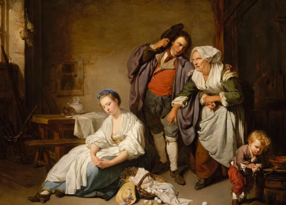 ?让-巴蒂斯·热鲁兹（Jean-Baptiste Greuze），《打碎的鸡蛋》(1756)。