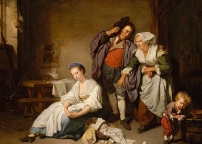 ?让-巴蒂斯·热鲁兹（Jean-Baptiste Greuze），《打碎的鸡蛋》(1756)。