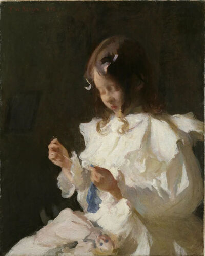 Frank Weston Benson：儿童缝纫的肖像，1897年