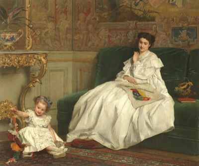 《娱乐时间》古斯塔夫·伦纳德·德容格
Playtime, Gustave de Jonghe (1899-1893)
