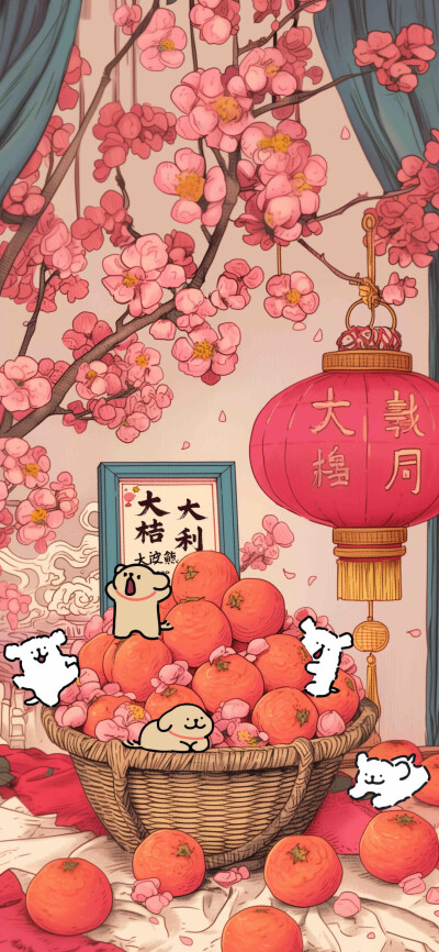 线条小狗新年壁纸