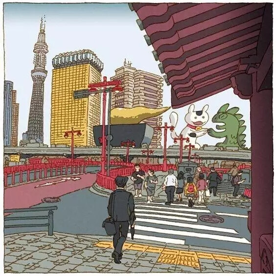 ​​​​日本插画师 Shinji Tsuchimochi 一组充满生活气息的街景插画
