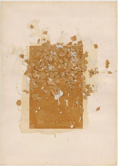 Sperlonga collage,1959,
Paper collage,house paint,and glue on paper,85.1x61cm
