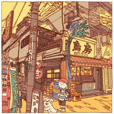 ​​​​日本插画师 Shinji Tsuchimochi 一组充满生活气息的街景插画
