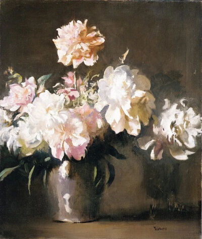 Edmund Charles Tarbell：静物-牡丹花瓶，约 1925 年，大都会艺术博物馆