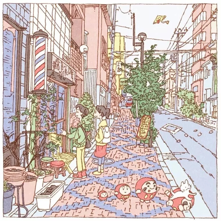 ​​​​日本插画师 Shinji Tsuchimochi 一组充满生活气息的街景插画
