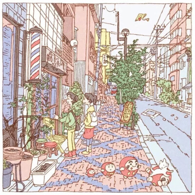 ​​​​日本插画师 Shinji Tsuchimochi 一组充满生活气息的街景插画
