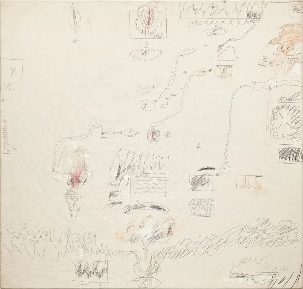 Crime of Passion I,1960,Pencil,crayon,
oil on canvas,191.1x200cm
