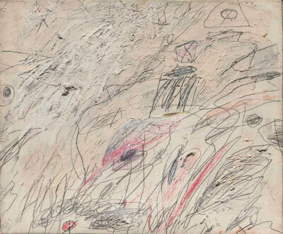 Untitled(Rome),1960,Oil-based house paint,
lead pencil and wax crayon on canvas,50.2x60.3cm
