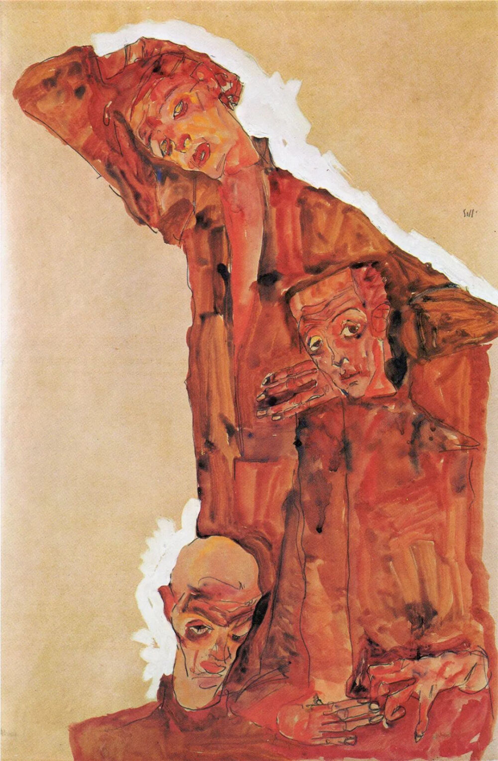 三重自画像
埃贡·席勒
1911 年，纸上铅笔和水粉画，白色涂边
54.9cm x 37cm
维也纳，私人收藏
