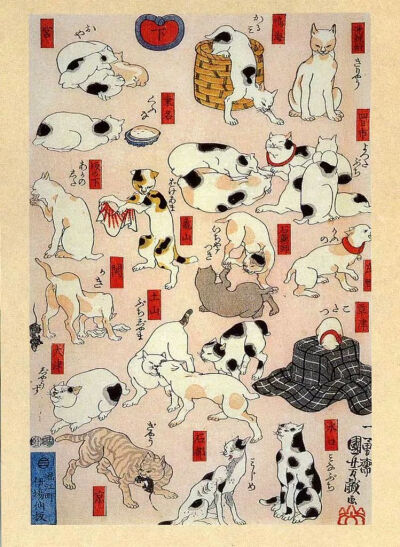 《猫之东海道五十三次》，1850年，木板印刷。图源：WikiArt