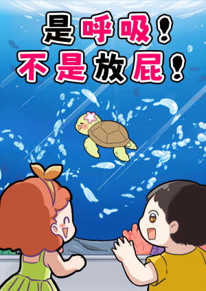 是呼吸不是放屁!
绿海龟在海洋中鲜有敌手，然近年来因人类活动影响，其种群已濒临灭绝边缘。
幸得人类幡然醒悟，迅速采取补救行动，通过立法、设立保护区、构建人工沙滩以及人工喂养幼龟等一系列举措，使其数量遂呈稳步回升之势。唯愿这些“海中绿巨人”能再度遨游于世界各海域，畅享自在生活。#巴蒂和她的朋友们#拥抱自然开心每一程#巴蒂魔法学院#原创漫画 #科普#海洋
