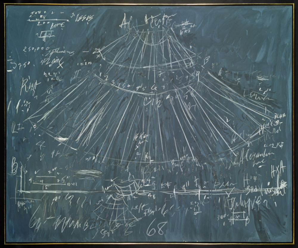 Synopsis of a Battle,1968,Oil based house paint,
wax crayon on canvas,172.7×207.6cm
