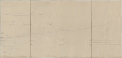 Veil of Orpheus,1968,House paint,crayon,
and graphite pencil onprimed canvas,228.6x487.7cm
