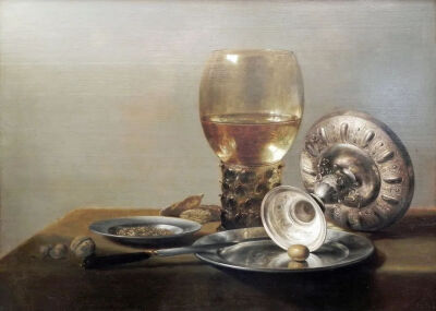 Pieter Claesz ：酒杯和银碗，1625年，德国柏林艺术博物馆