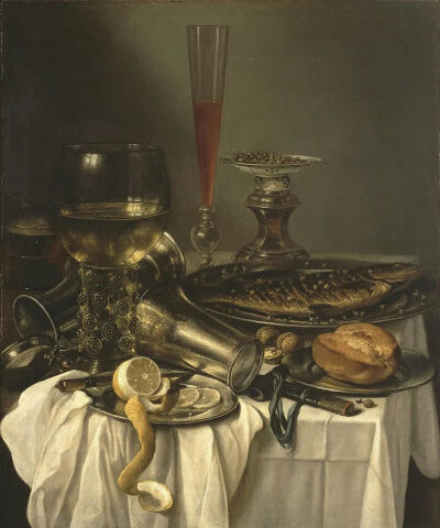 Pieter Claesz ：鱼肉早餐，1653年，俄罗斯圣彼得堡博物馆