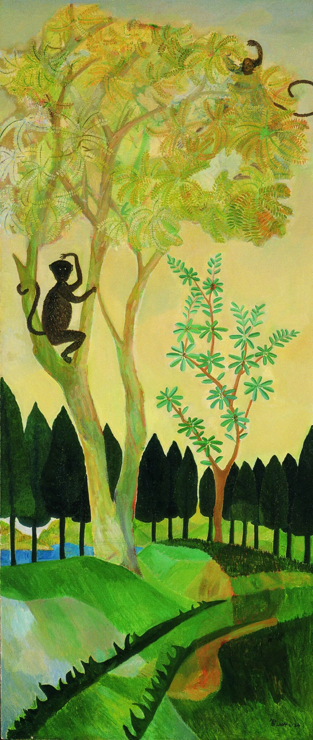 吴笛笛《十二生肖.猴》12 Chinese Zodiac Signs.Monkey，200 × 85 cm，布面油画，2004年