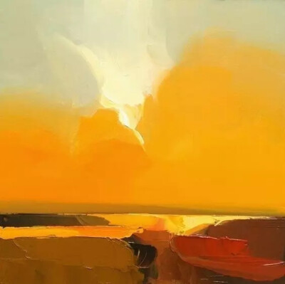 美国画家  Robert Roth 用大块的油画笔触涂出天空与海交界出的美景
