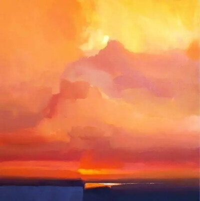 美国画家  Robert Roth 用大块的油画笔触涂出天空与海交界出的美景
