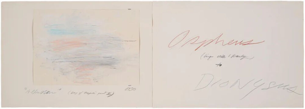 Allusion(Bay of Napoli,Part I),1975,Oil,wax crayon,paper collage and graphite on paper,in two parts,70.2x199.8cm