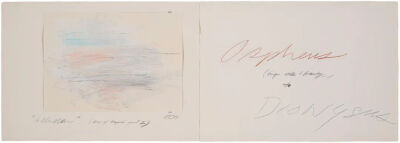 Allusion(Bay of Napoli,Part I),1975,Oil,wax crayon,paper collage and graphite on paper,in two parts,70.2x199.8cm