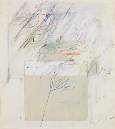 Mars and the Artist,1975,Oil,wax crayon,charcoal,
and pencil with drawingpaper,cardboard,
and staples on paper,142x127.5cm
