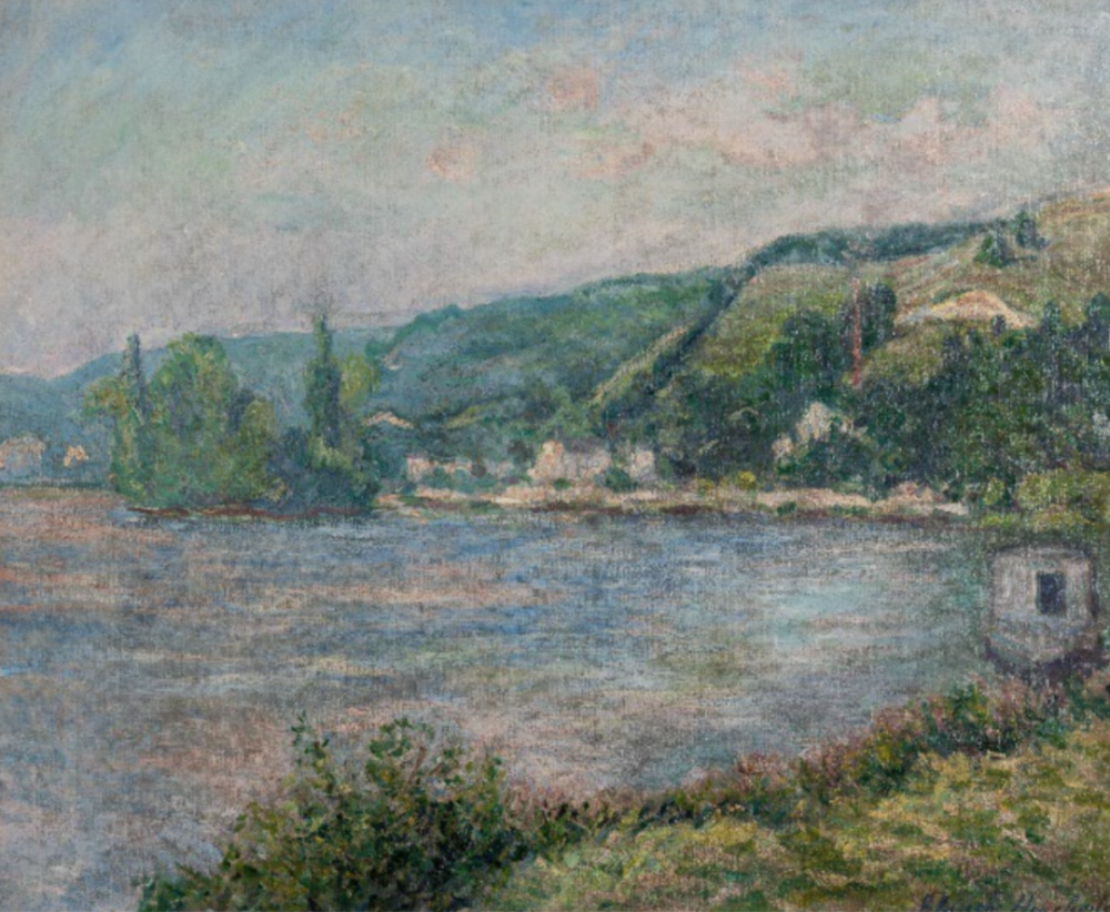 莫奈（法国，1865-1947）。塞纳河银行（board de la Seine），约1897-1910。布面油画，23¾x 29英寸。（60.3 x 73.7厘米）。加里J.和凯西Z.安德森的收藏
