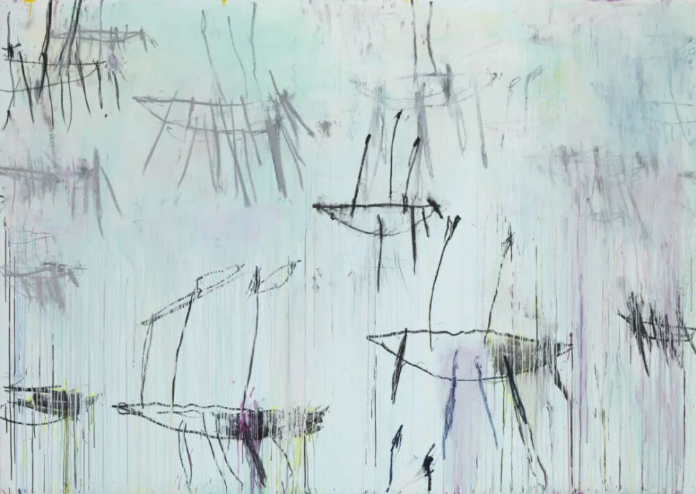 Lepanto V,2001,Acrylic,
wax crayon and graphite on canvas,215.9x303.5cm
