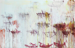 Lepanto IX,2001,Acrylic,

wax crayon and graphite on canvas,215.3x335.3cm

