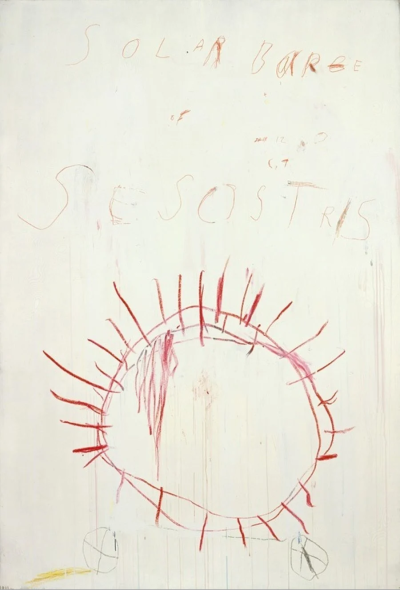 Coronation of Sesostris Partie II,2000,Acrylique,
crayon à la cire,mine de plomb sur toile,206.4x139.1cm
