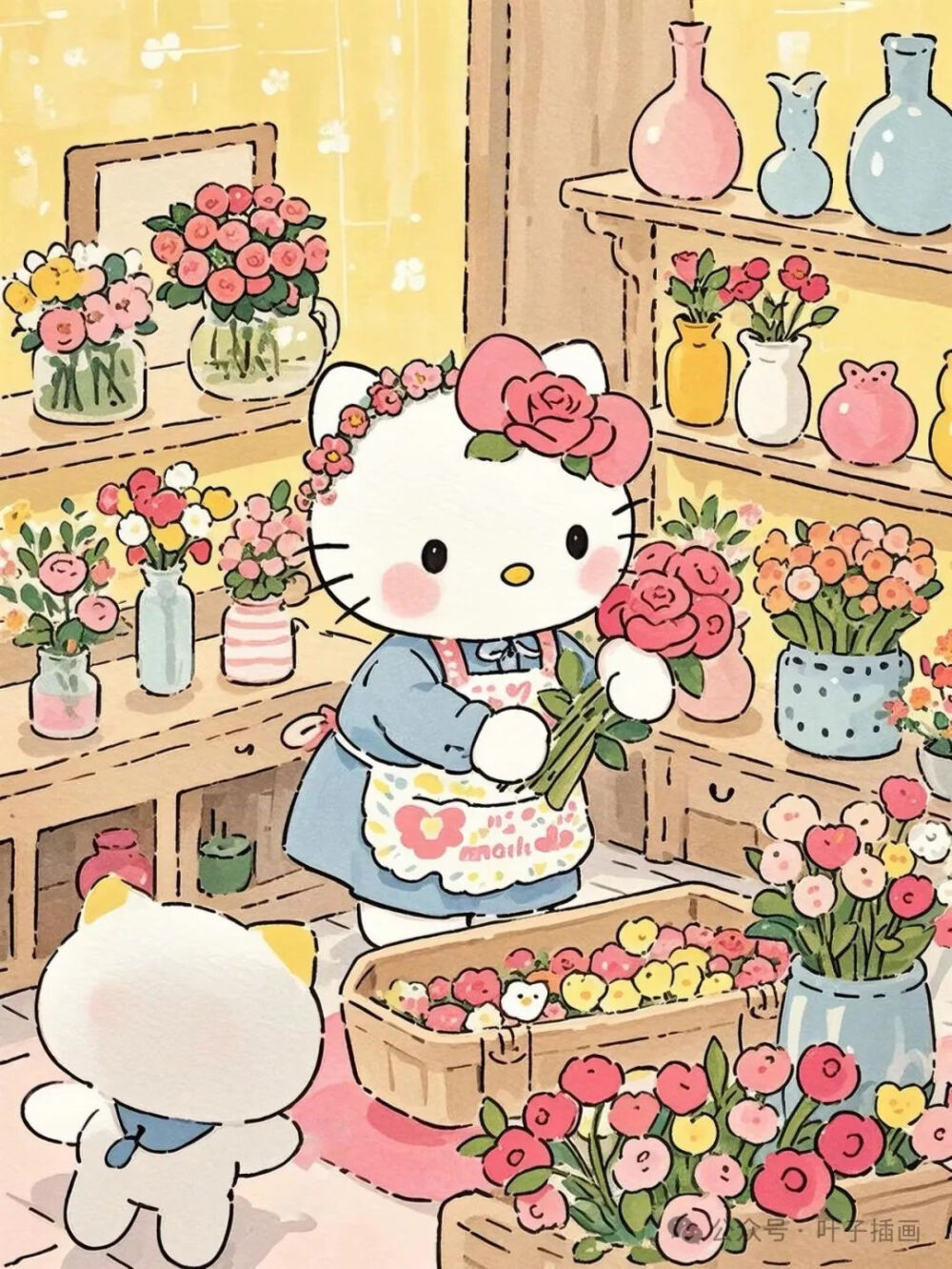 春日的浪漫 ～hellokitty 花店 插画