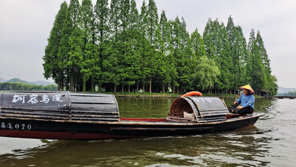 返航乌蓬：绍兴市柯岩风景区镜湖乌蓬。