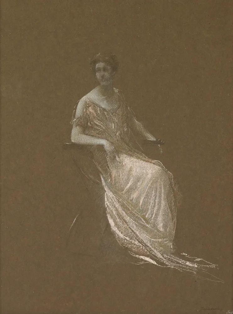 Thomas Wilmer Dewing：坐着的女人，1915年