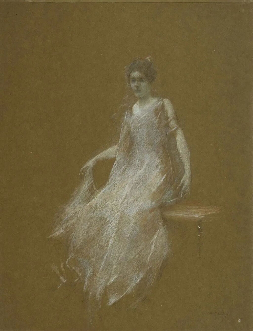 Thomas Wilmer Dewing：白衣女子，约 1895 年